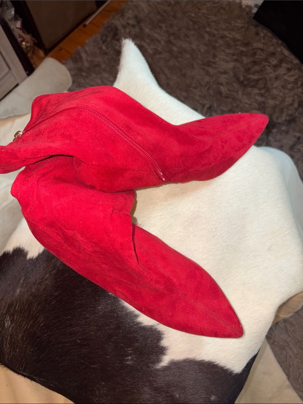 Red Suede Pointed Toe Ankle Booties